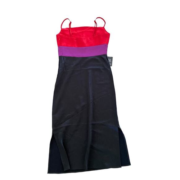 EXPRESS Satin Color Block Black Purple Tier Cowl Neck Y2k Midi Slip Dress - Picture 4 of 7